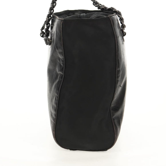 PRADA Chain Shoulder Bag Leather Nylon Black Auth ep12271