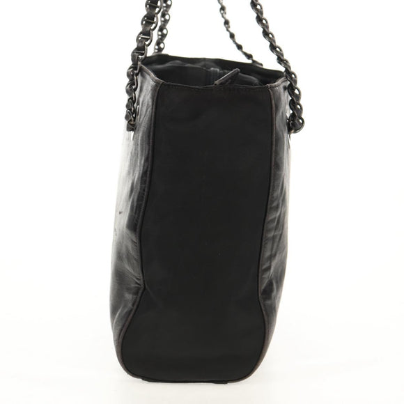 PRADA Chain Shoulder Bag Leather Nylon Black Auth ep12271