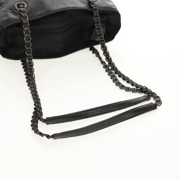PRADA Chain Shoulder Bag Leather Nylon Black Auth ep12271