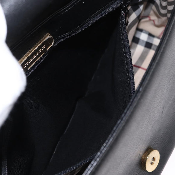 BURBERRY Hand Bag Leather Black Gold Auth ep12272