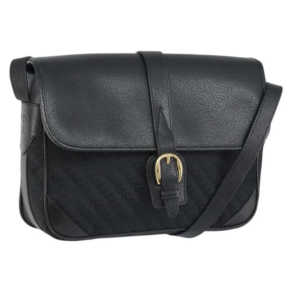 GUCCI Shoulder Bag Leather Canvas Black Gold 001 113 0613 Auth ep12275
