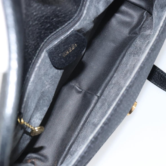 GUCCI Shoulder Bag Leather Canvas Black Gold 001 113 0613 Auth ep12275