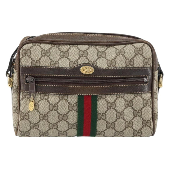 GUCCI GG Supreme Web Sherry Line Bag PVC Beige Gold 010 378 Auth ep12276