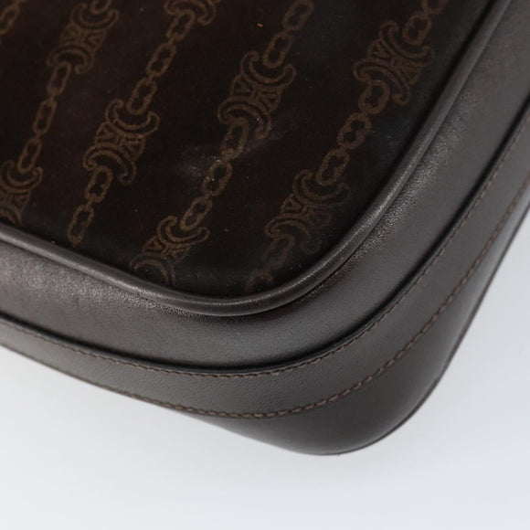 CELINE Shoulder Bag Leather Suede Brown Gold Auth ep12279