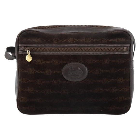 CELINE Shoulder Bag Leather Suede Brown Gold Auth ep12279