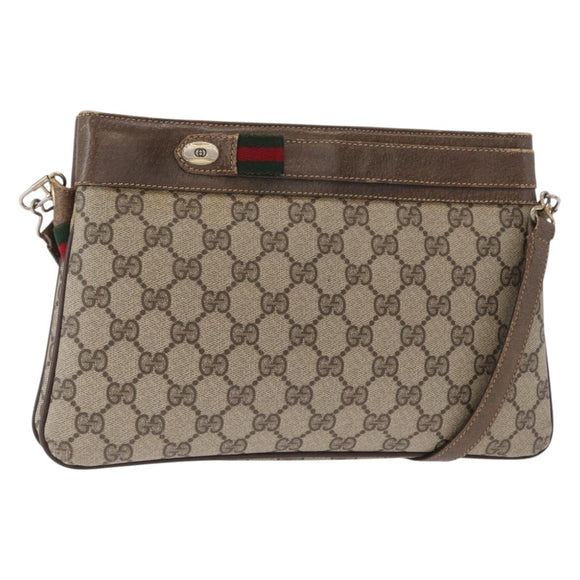 GUCCI GG Supreme Web Sherry Line Bag PVC Beige Gold 904 02 035 Auth ep12282