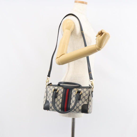 GUCCI GG Supreme Sherry Line Bag PVC 2way Navy Red gold 002 39 0069 Auth ep12291