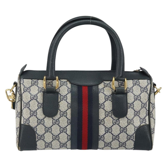 GUCCI GG Supreme Sherry Line Bag PVC 2way Navy Red gold 002 39 0069 Auth ep12291