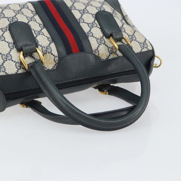 GUCCI GG Supreme Sherry Line Bag PVC 2way Navy Red gold 002 39 0069 Auth ep12291