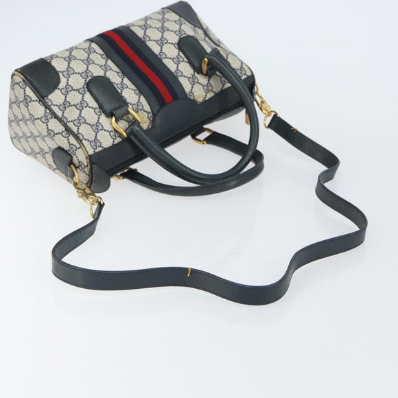 GUCCI GG Supreme Sherry Line Bag PVC 2way Navy Red gold 002 39 0069 Auth ep12291