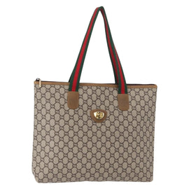 GUCCI GG Plus Supreme Web Sherry Line Tote Bag PVC Beige Red Auth ep12300