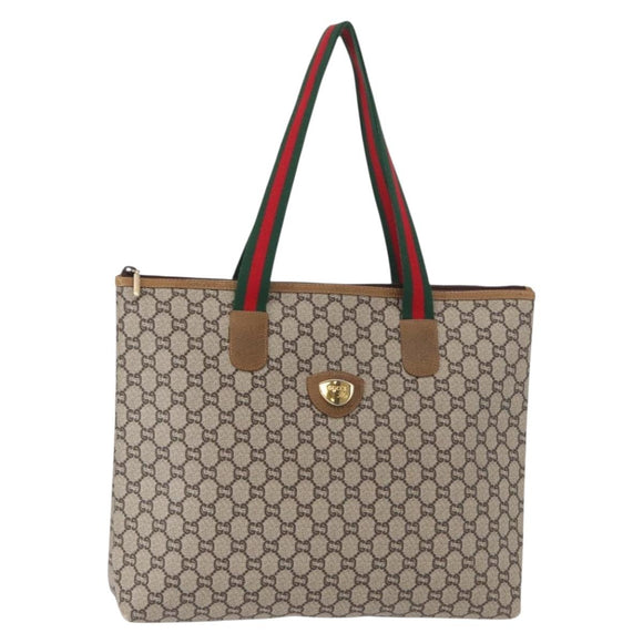 GUCCI GG Plus Supreme Web Sherry Line Tote Bag PVC Beige Red Auth ep12300