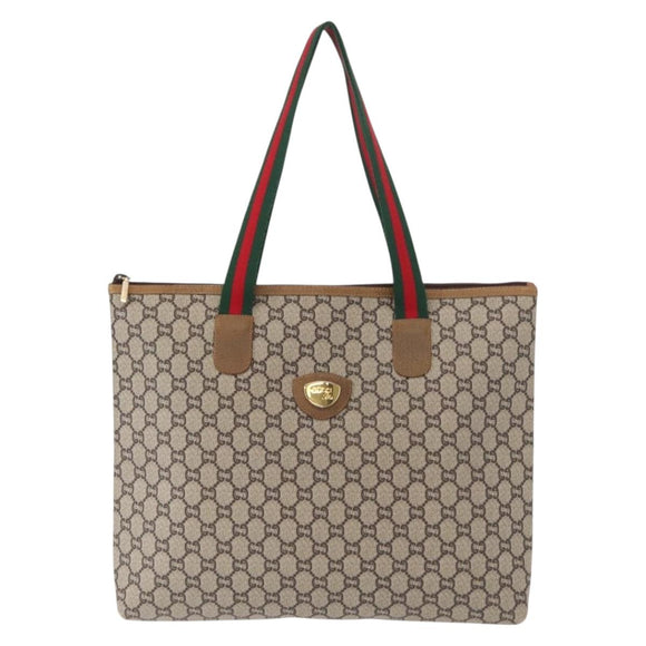 GUCCI GG Plus Supreme Web Sherry Line Tote Bag PVC Beige Red Auth ep12300