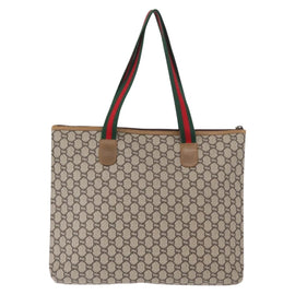 GUCCI GG Plus Supreme Web Sherry Line Tote Bag PVC Beige Red Auth ep12300 - 0