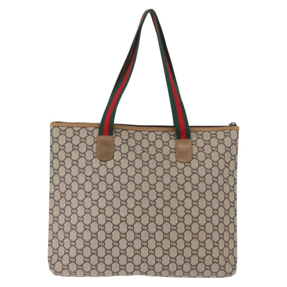 GUCCI GG Plus Supreme Web Sherry Line Tote Bag PVC Beige Red Auth ep12300