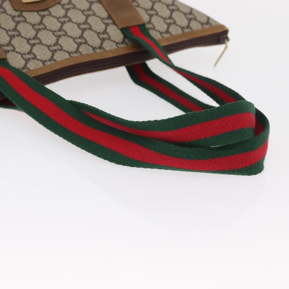 GUCCI GG Plus Supreme Web Sherry Line Tote Bag PVC Beige Red Auth ep12300