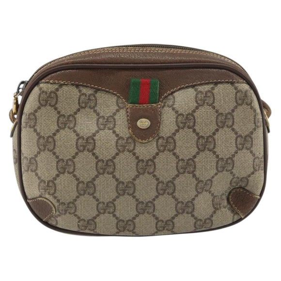 GUCCI GG Supreme Web Sherry Line Bag PVC Beige Gold 156 02 066 Auth ep12301