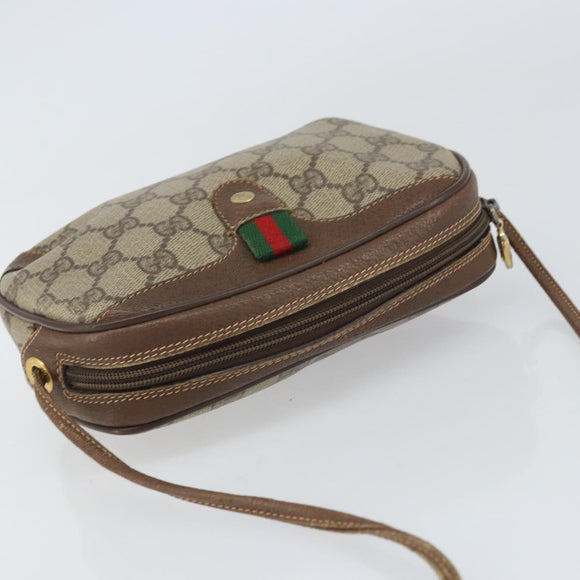 GUCCI GG Supreme Web Sherry Line Bag PVC Beige Gold 156 02 066 Auth ep12301