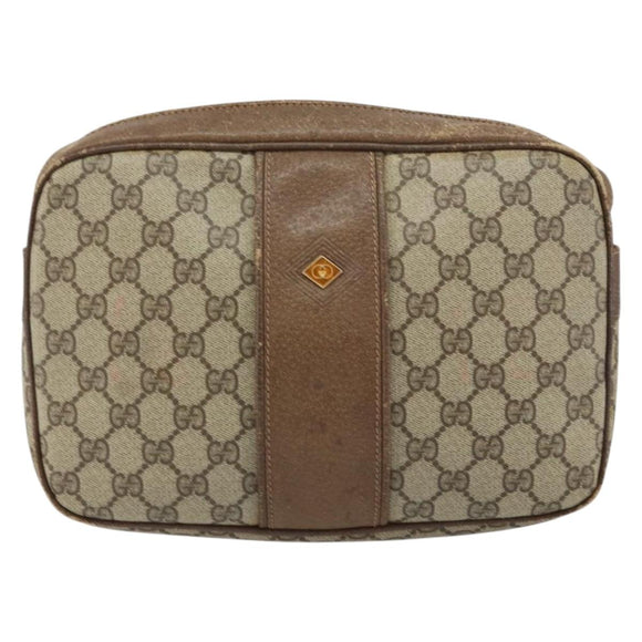 GUCCI GG Supreme Shoulder Bag PVC Beige Gold Auth ep12302