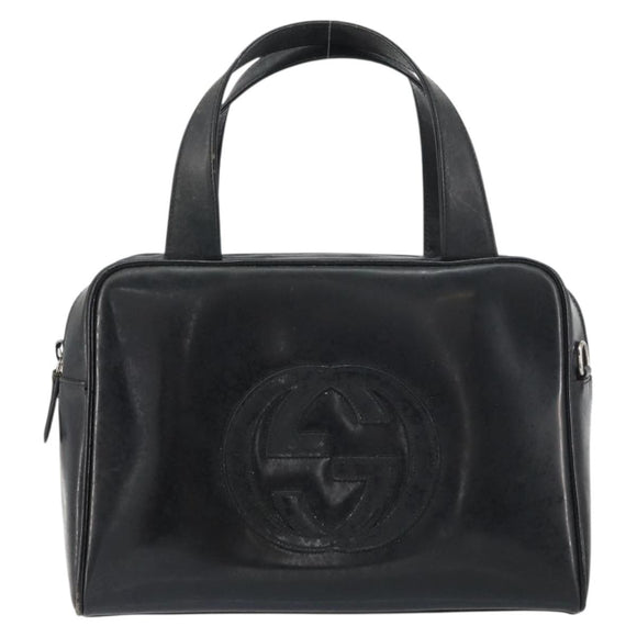 GUCCI Hand Bag Enamel Black Silver 000 1274 0505 Auth ep12304
