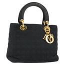 Christian Dior Lady Dior Canage Hand Bag Nylon Black Gold Auth ep12307-1
