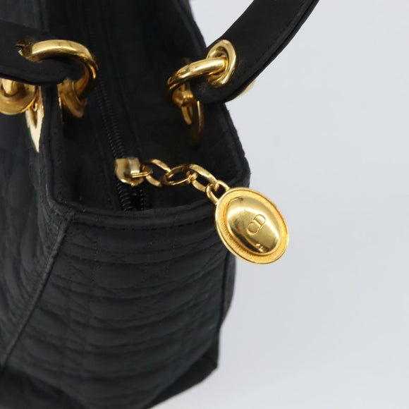 Christian Dior Lady Dior Canage Hand Bag Nylon Black Gold Auth ep12307