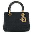 Christian Dior Lady Dior Canage Hand Bag Nylon Black Gold Auth ep12307-13