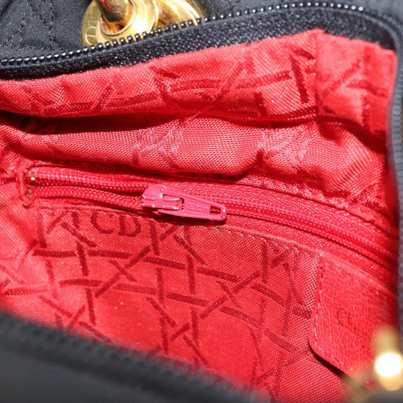 Christian Dior Lady Dior Canage Hand Bag Nylon Black Gold Auth ep12307