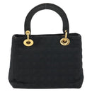 Christian Dior Lady Dior Canage Hand Bag Nylon Black Gold Auth ep12307-2