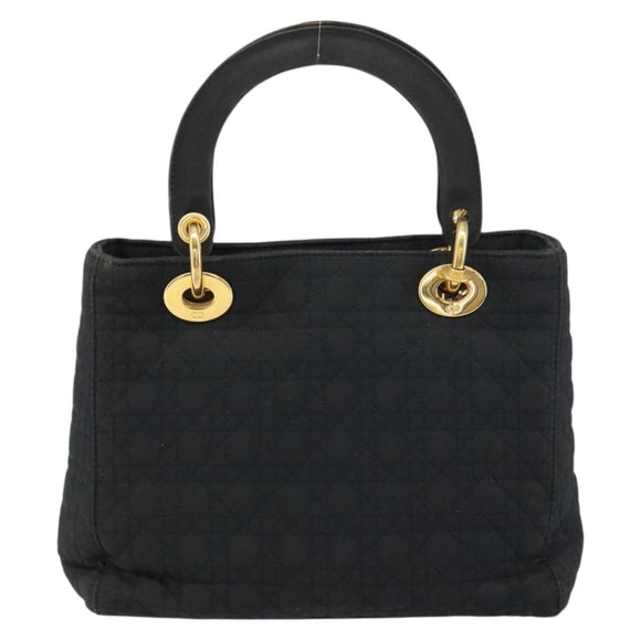 Christian Dior Lady Dior Canage Hand Bag Nylon Black Gold Auth ep12307