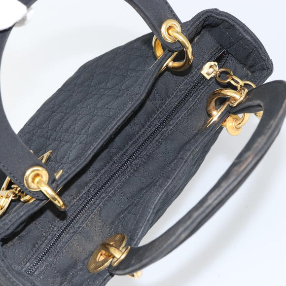 Christian Dior Lady Dior Canage Hand Bag Nylon Black Gold Auth ep12307