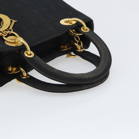 Christian Dior Lady Dior Canage Hand Bag Nylon Black Gold Auth ep12307
