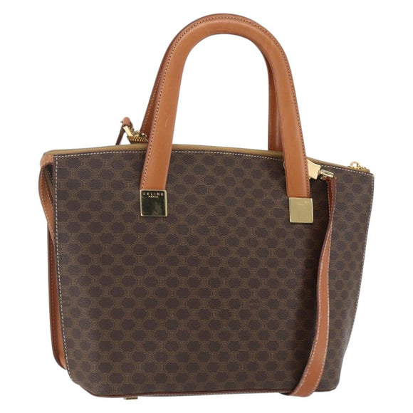 CELINE Macadam Canvas Hand Bag PVC Leather 2way Brown Gold Auth ep12312