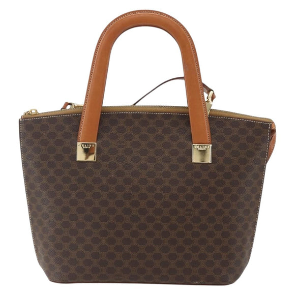 CELINE Macadam Canvas Hand Bag PVC Leather 2way Brown Gold Auth ep12312