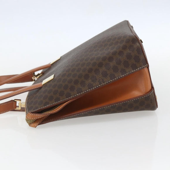 CELINE Macadam Canvas Hand Bag PVC Leather 2way Brown Gold Auth ep12312