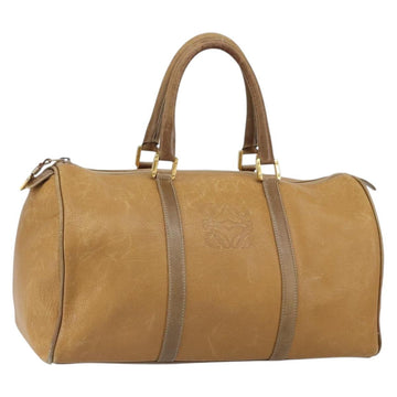 LOEWE Anagram Boston Bag Leather Beige Gold Auth ep12313