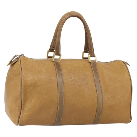 LOEWE Anagram Boston Bag Leather Beige Gold Auth ep12313
