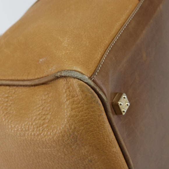 LOEWE Anagram Boston Bag Leather Beige Gold Auth ep12313