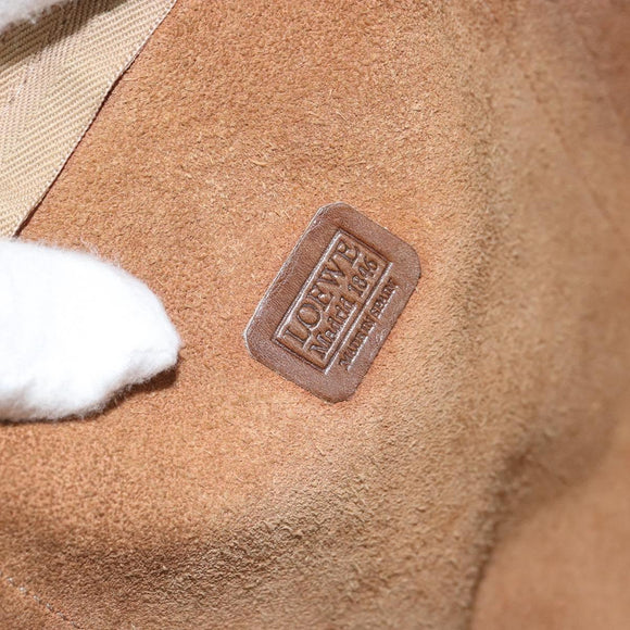 LOEWE Anagram Boston Bag Leather Beige Gold Auth ep12313