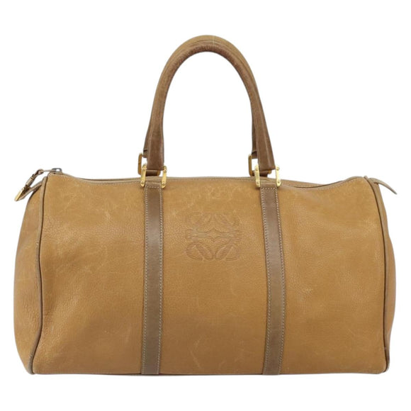 LOEWE Anagram Boston Bag Leather Beige Gold Auth ep12313