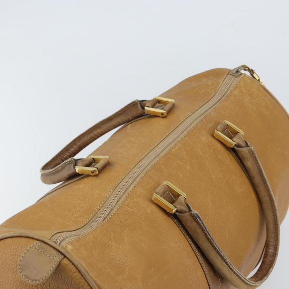 LOEWE Anagram Boston Bag Leather Beige Gold Auth ep12313