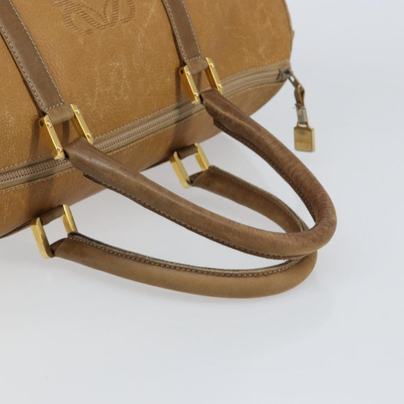 LOEWE Anagram Boston Bag Leather Beige Gold Auth ep12313