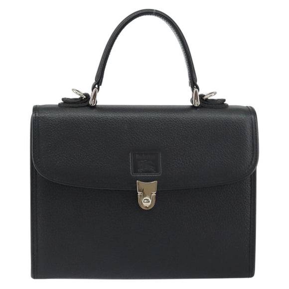 Burberrys Hand Bag Leather Black Silver Auth ep12314