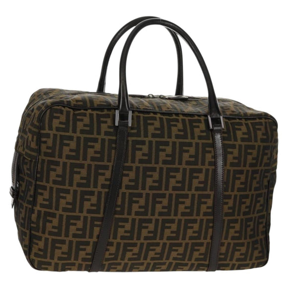FENDI Zucca Canvas Boston Bag Black Brown Auth ep12318