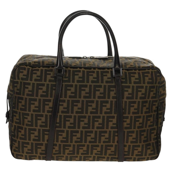 FENDI Zucca Canvas Boston Bag Black Brown Auth ep12318