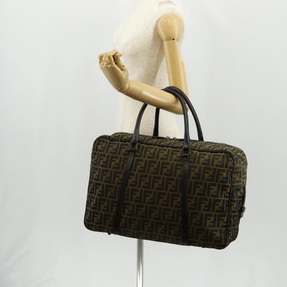 FENDI Zucca Canvas Boston Bag Black Brown Auth ep12318