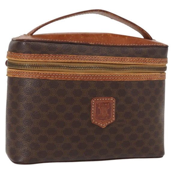 CELINE Macadam Canvas Vanity Pouch PVC Leather Brown Gold Auth ep12322
