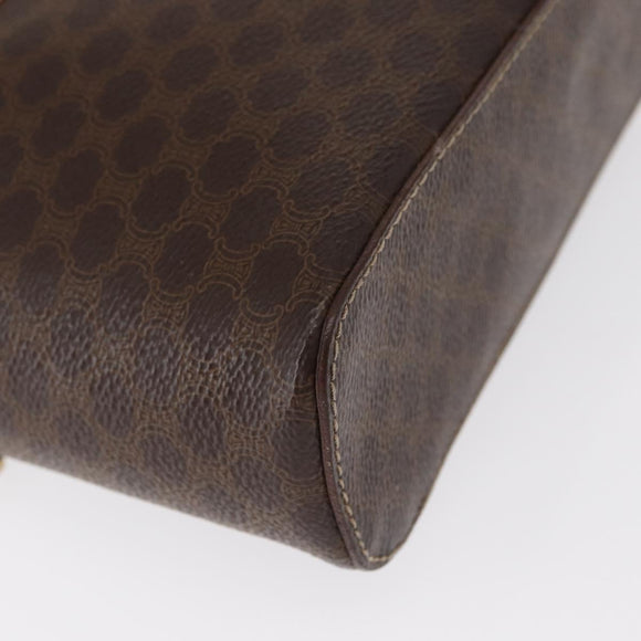 CELINE Macadam Canvas Vanity Pouch PVC Leather Brown Gold Auth ep12322