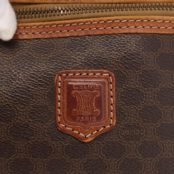CELINE Macadam Canvas Vanity Pouch PVC Leather Brown Gold Auth ep12322