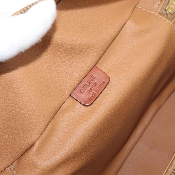 CELINE Macadam Canvas Vanity Pouch PVC Leather Brown Gold Auth ep12322